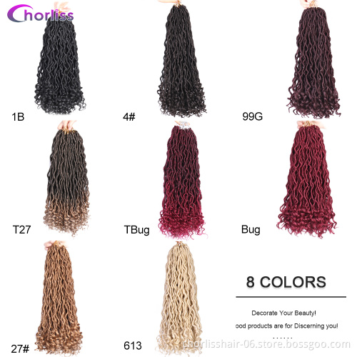 Hot Sale Curly Faux Locs Crochet Hair Deep Wave Braiding Hair With Curly Ends Crochet Goddess Locs Synthetic Braids For Woman